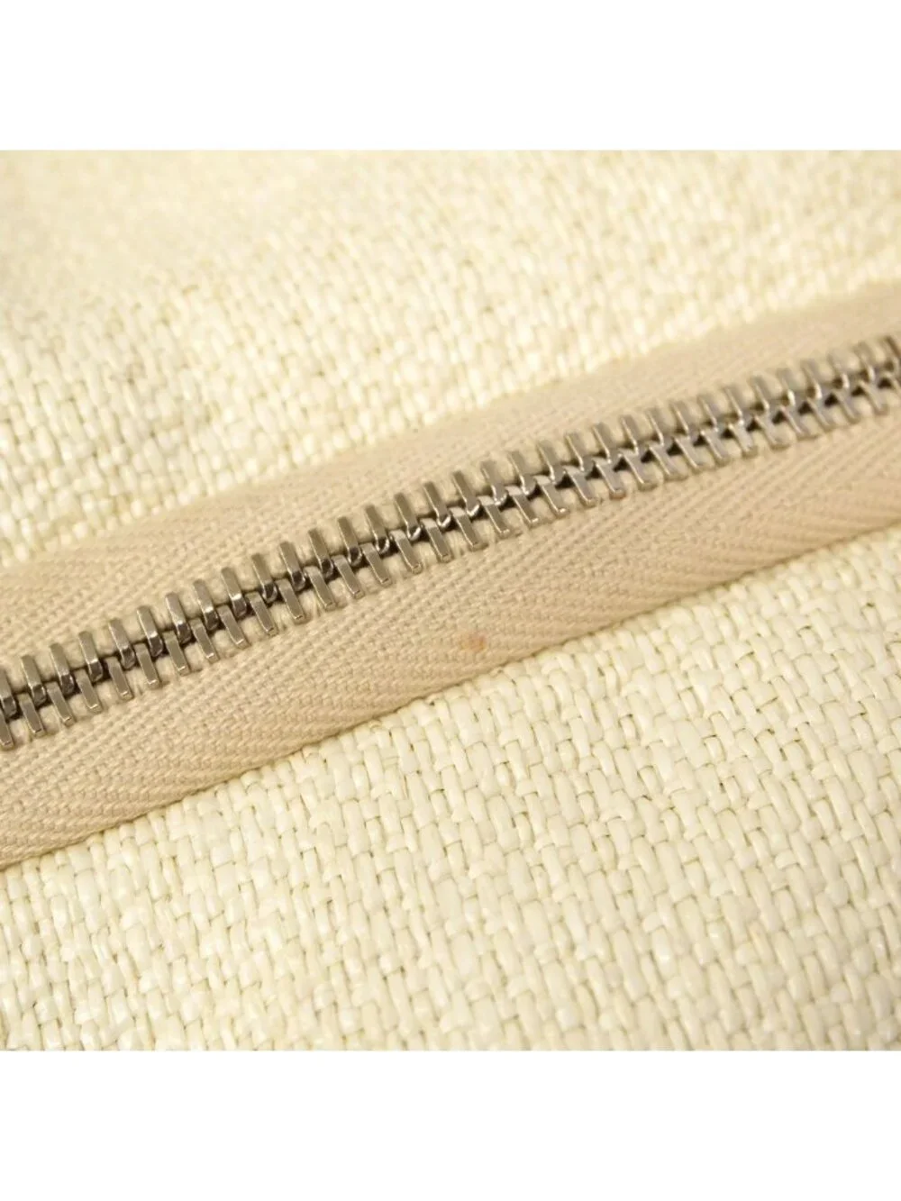 Chanel Handbag Deauville Canvas Ivory Beige Silver 2-Way Back
